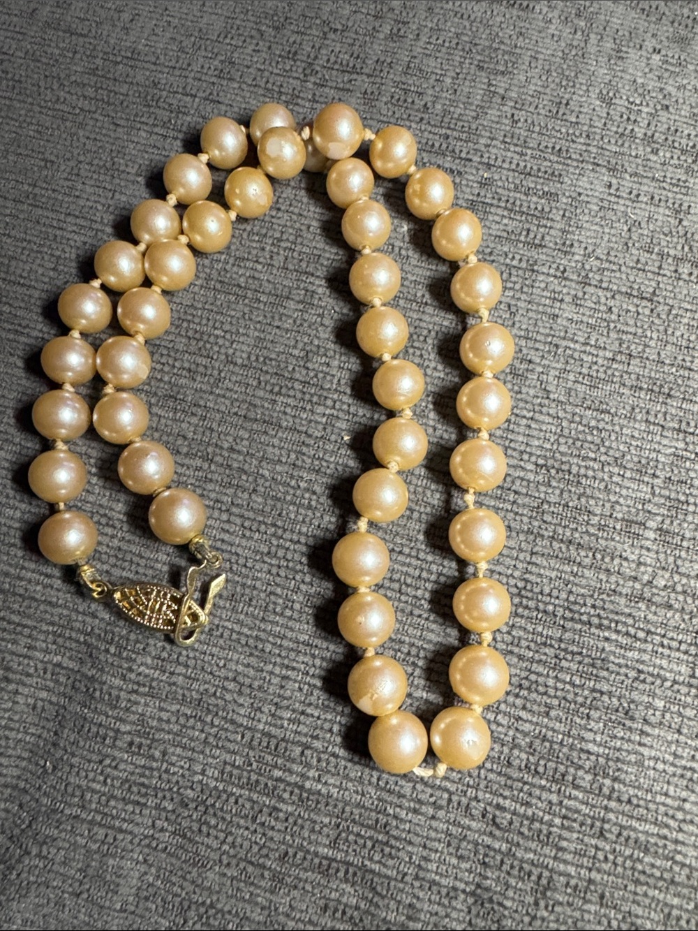 Vintage Hand-Knotted Faux Pearl Necklace JAPAN Fishhook Clasp 16”